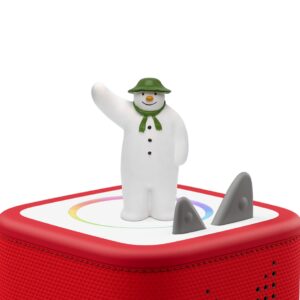 Snowman figurine on red speaker box