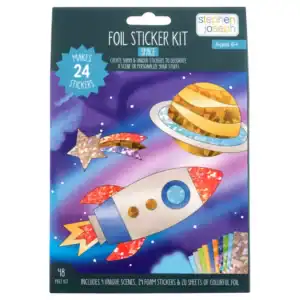 Space-themed foil sticker kit with rocket design