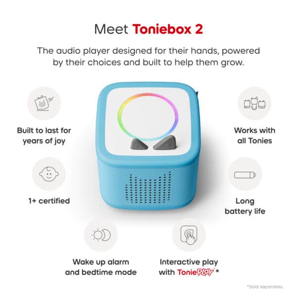 Toniebox 2 audio player features and benefits overview.