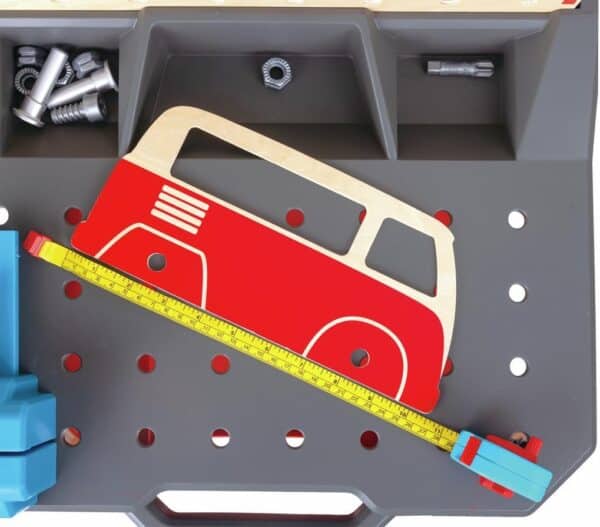 Toy van shape with measuring tape and bolts