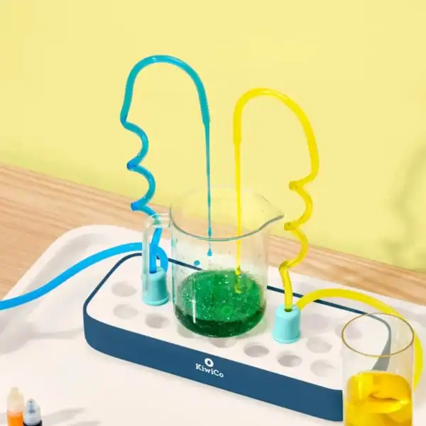 Color mixing science experiment for kids with tubes.