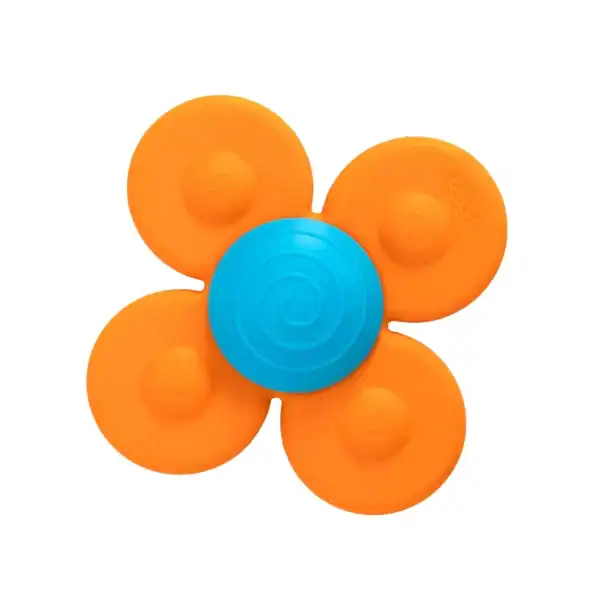Orange and blue suction cup fidget spinner.