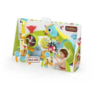 Colorful bath toy set in packaging.