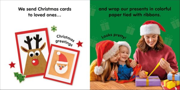 Christmas cards and wrapped presents with family.