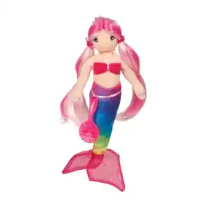Colorful mermaid doll with pink hair and tail.