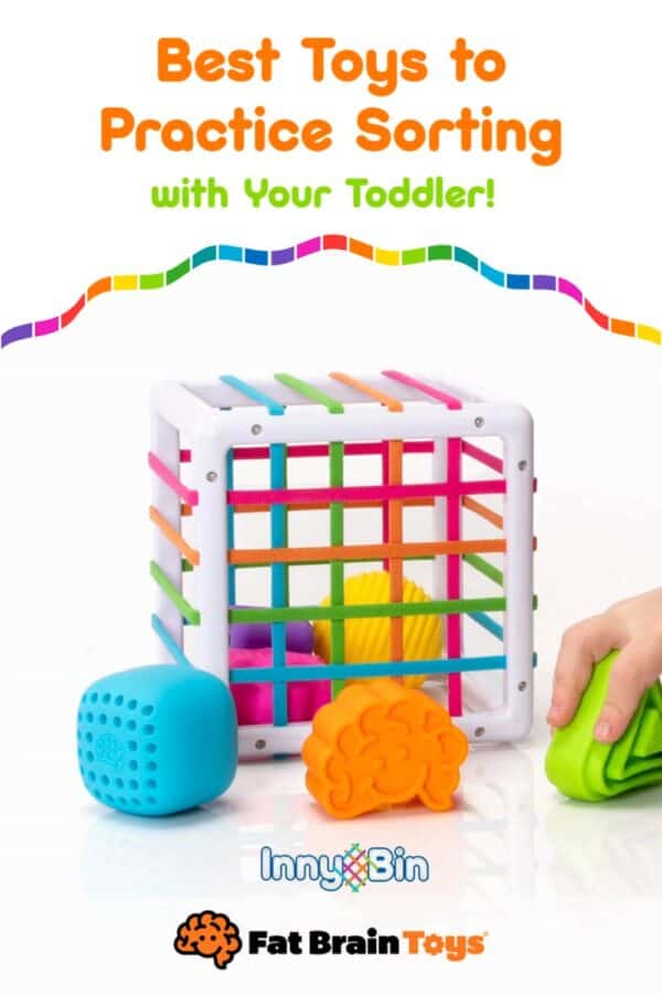 Toddler sorting toy with colorful shapes.
