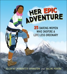 Woman climber in mountains, book cover illustration.