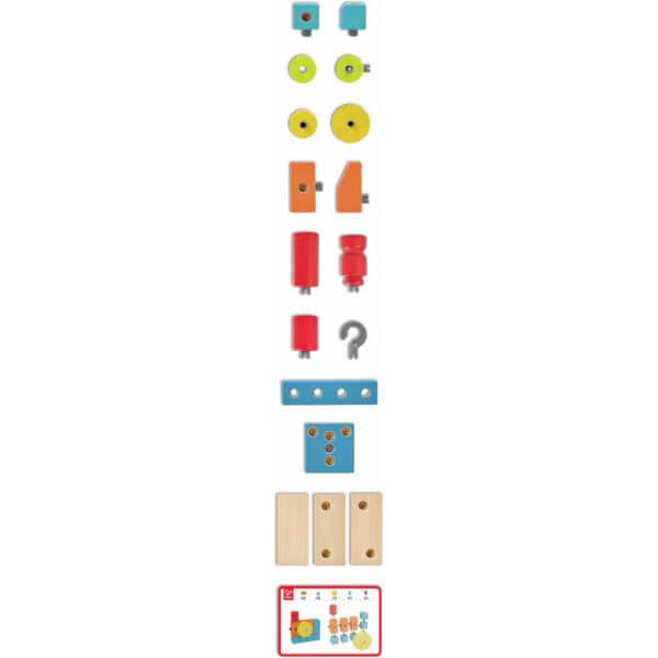 Colorful wooden building toy pieces set