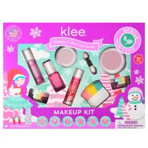 Kids' non-toxic makeup kit with glitter and lip gloss.