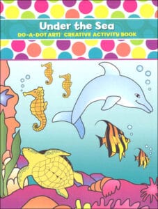 Underwater animals and colorful activity book cover.