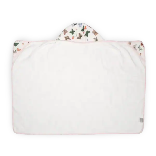 White hooded towel with butterfly pattern