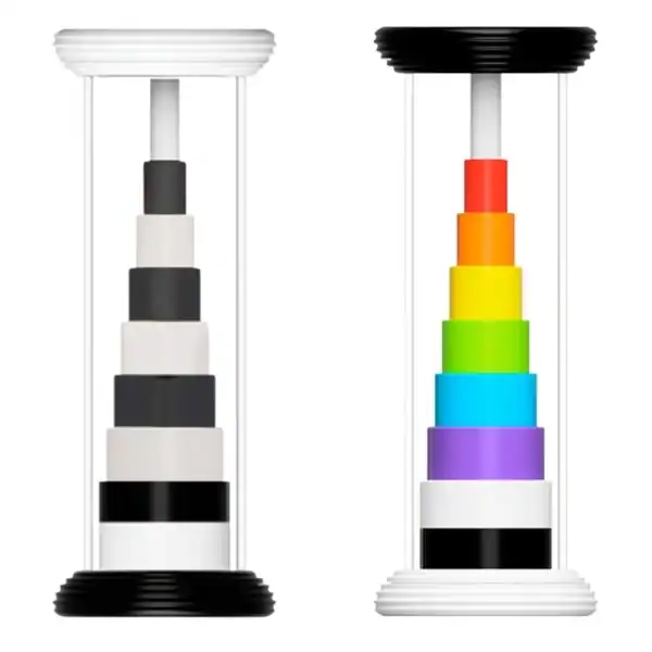 Two color gradient hourglasses, monochrome and rainbow hues.