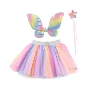 Colorful fairy costume with wings and wand.