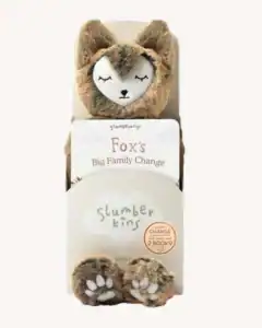 Slumberkins plush with 'Fox's Big Family Change' book.