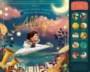 Allegro book cover with musical adventures theme.