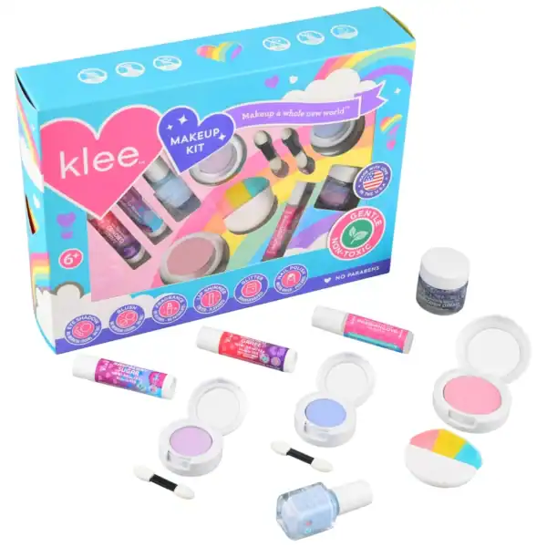 Colorful kids makeup kit with non-toxic products.