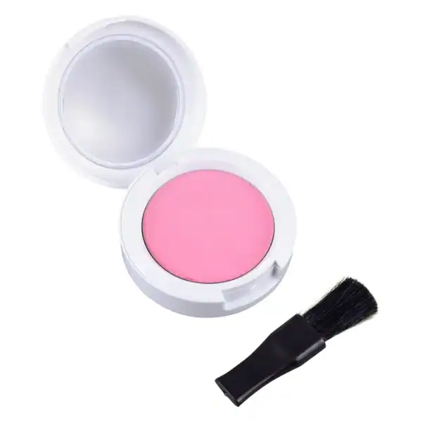 Pink blush in white compact with brush