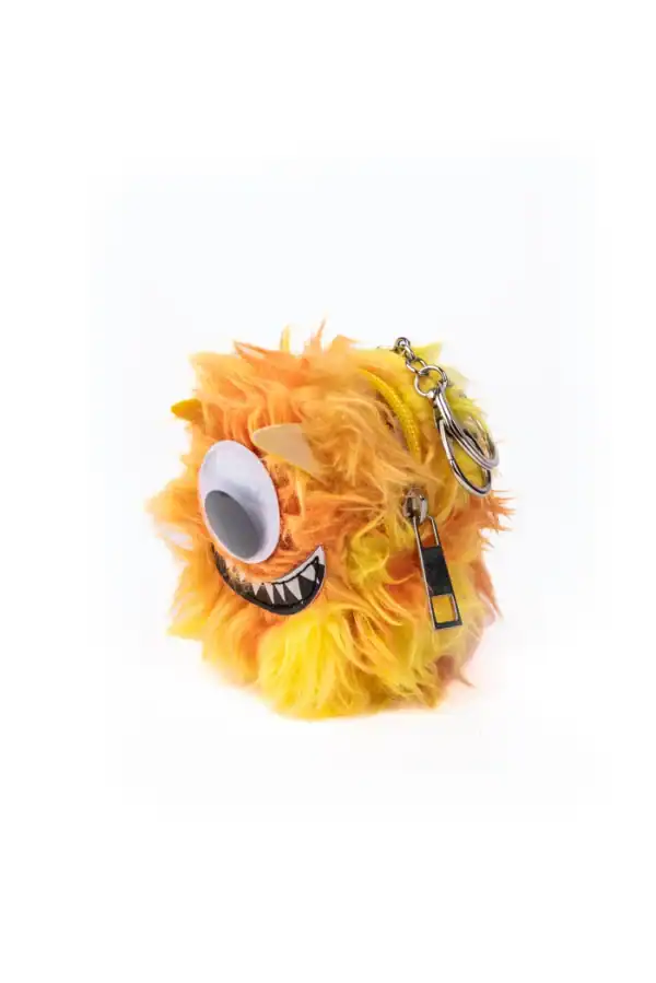 Furry monster keychain with zipper mouth