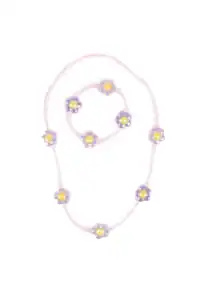 Pastel flower beaded necklace with matching bracelet set.