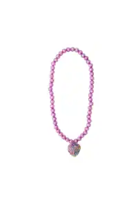 Pink beaded necklace with colorful heart pendant