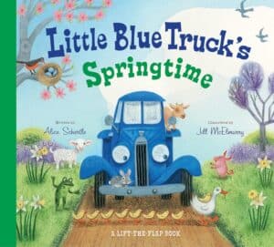 Little Blue Truck with animals, springtime scene.