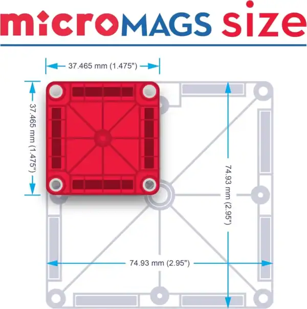 Micromags magnet dimensions diagram in millimeters.