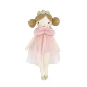 Plush princess doll in pink dress and crown.
