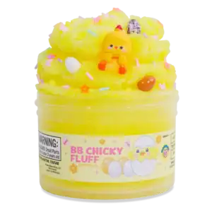 Yellow BB Chicky Fluff cloud slime with sprinkles.