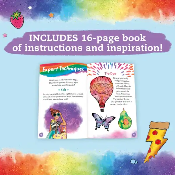Colorful craft book with tie-dye and watercolor tips.