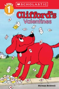 Clifford holding valentine letters outside.