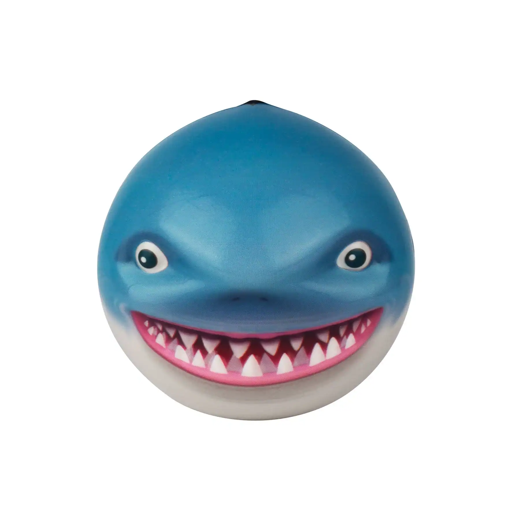 Blue shark balloon with smiling face.