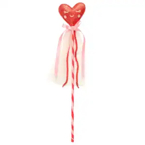 Heart-shaped wand with red and pink ribbons.