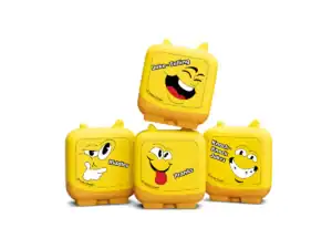 Yellow joke-telling toys with funny faces