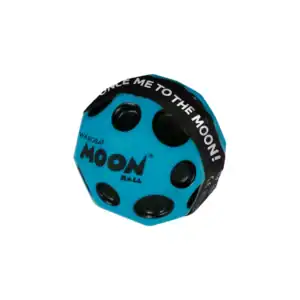 Blue bumpy ball with black spots, playful toy.