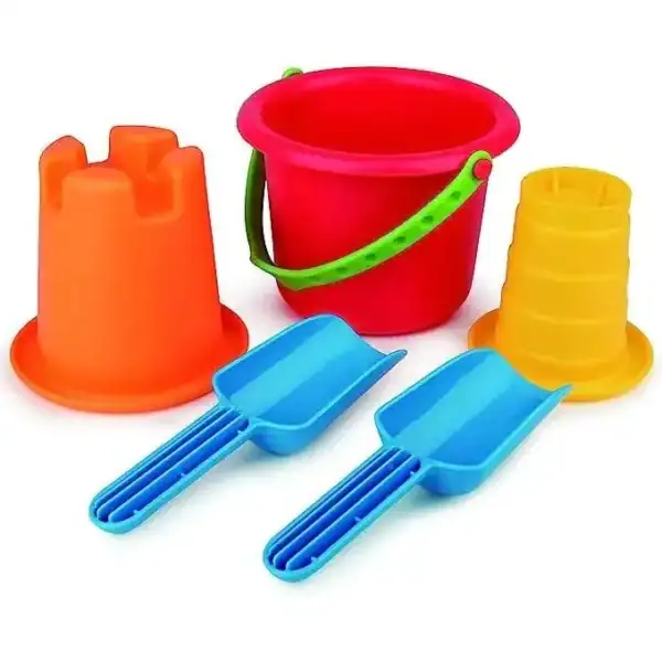 Colorful sand toys with bucket and shovels