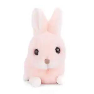 Pink plush rabbit toy against white background