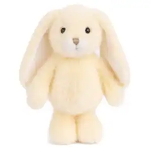 Fluffy cream stuffed bunny toy with long ears.