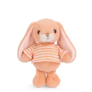 Orange bunny plush toy with striped shirt