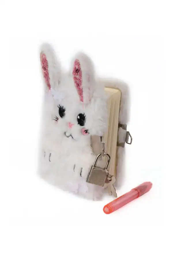 Furry bunny diary with lock and pen