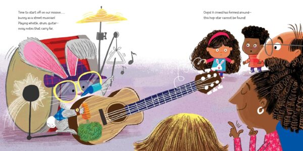 Bunny street musician playing various instruments