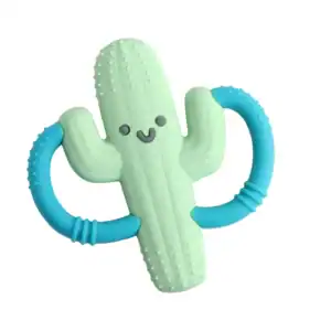 Smiling cactus-shaped baby teether with handles