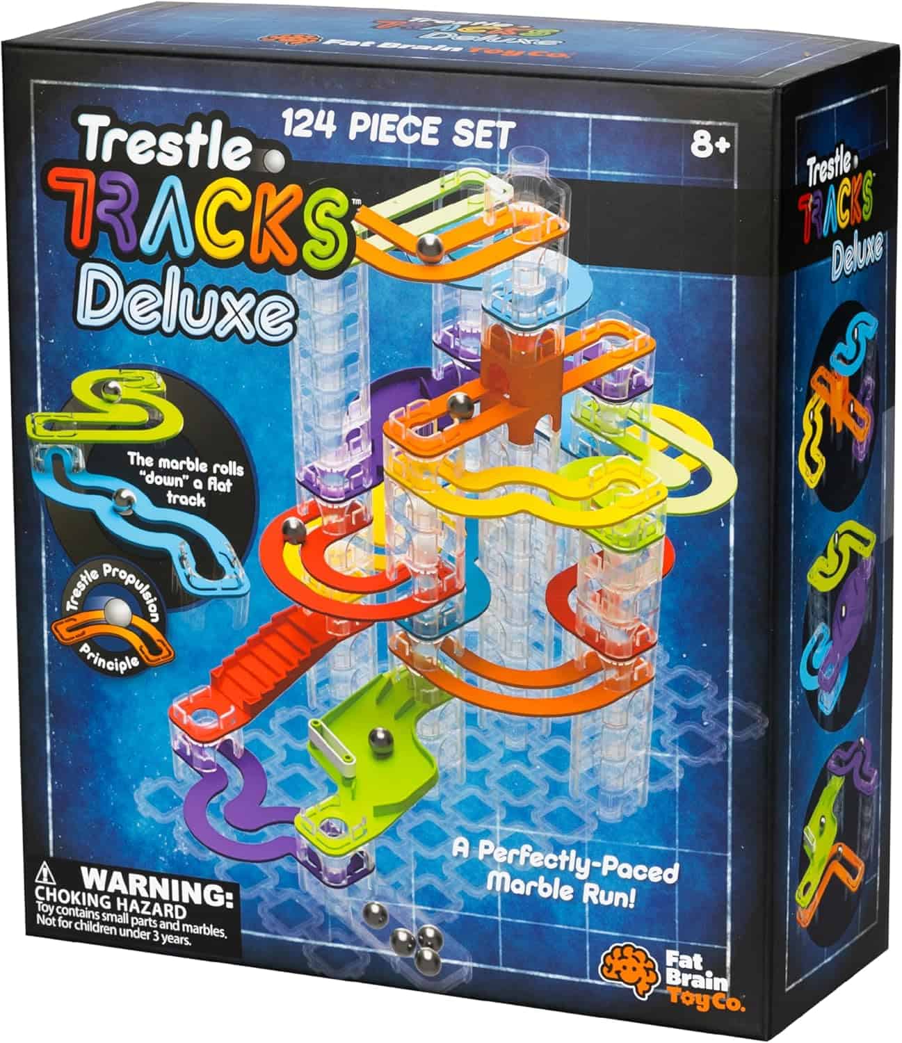 124-piece marble run toy set packaging.