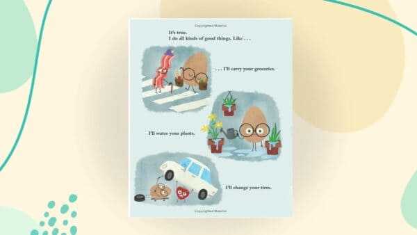 Illustrated egg doing helpful tasks