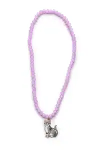 Purple beaded necklace with cat pendant