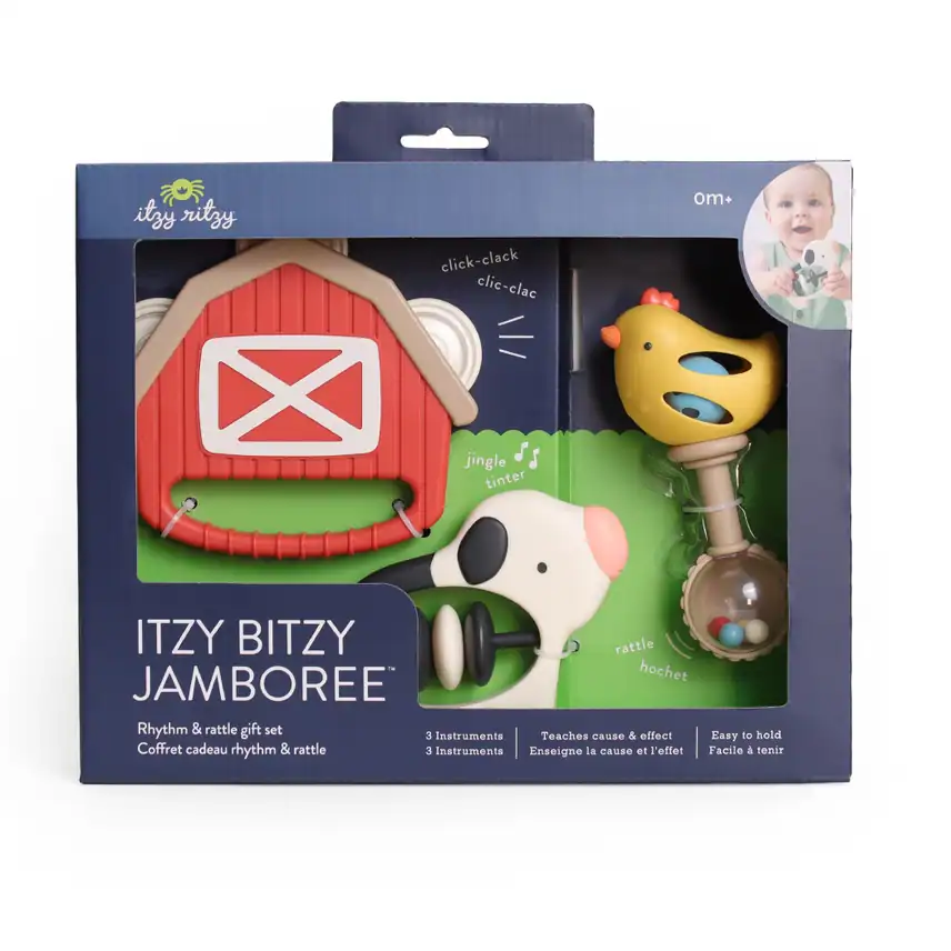 Itzy Ritzy Jamboree toy gift set with rattles.