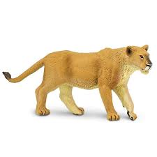 Plastic lioness toy figurine on white background