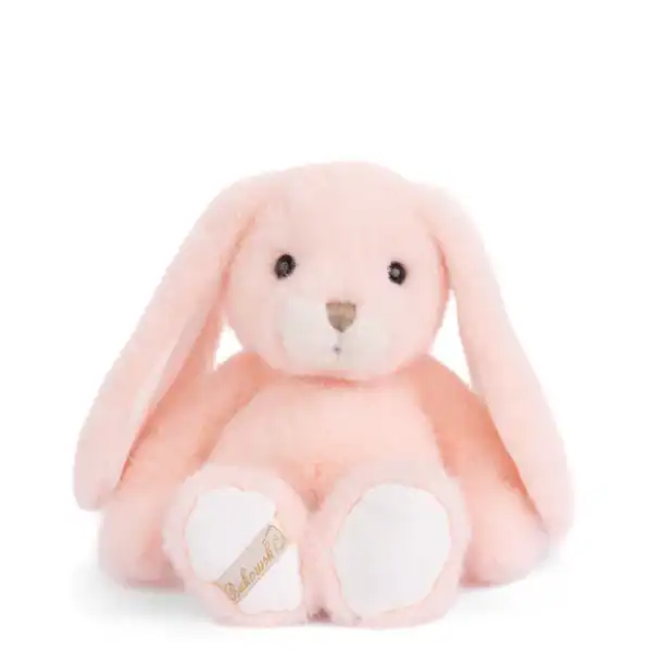 Cute plush pink rabbit toy with long ears.