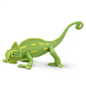 Green toy chameleon with yellow accents