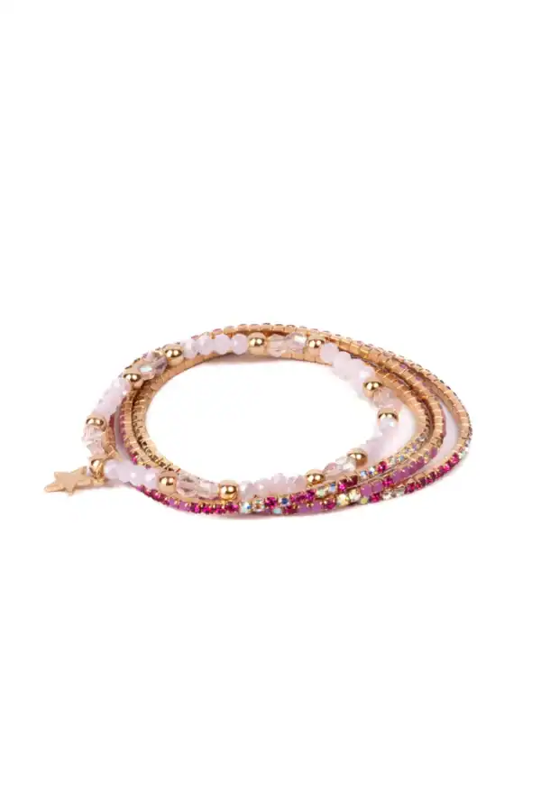 Pink and gold beaded wrap bracelet with star charm