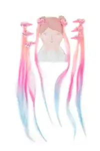 Pink and blue gradient hair extensions with heart clips